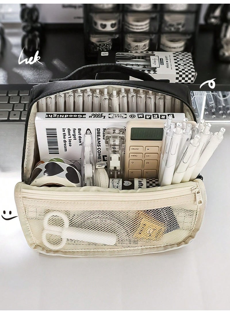 Large Multi-Layer Pencil Case – Oversized Durable Fabric Organizer with Multiple Compartments, Mesh Pockets & Ergonomic Handles | Portable Stationery Storage for School, Office, Travel & Makeup | Minimalist Pencil Pouch, Desk Organizer, Back-to-School Supplies - Image 4