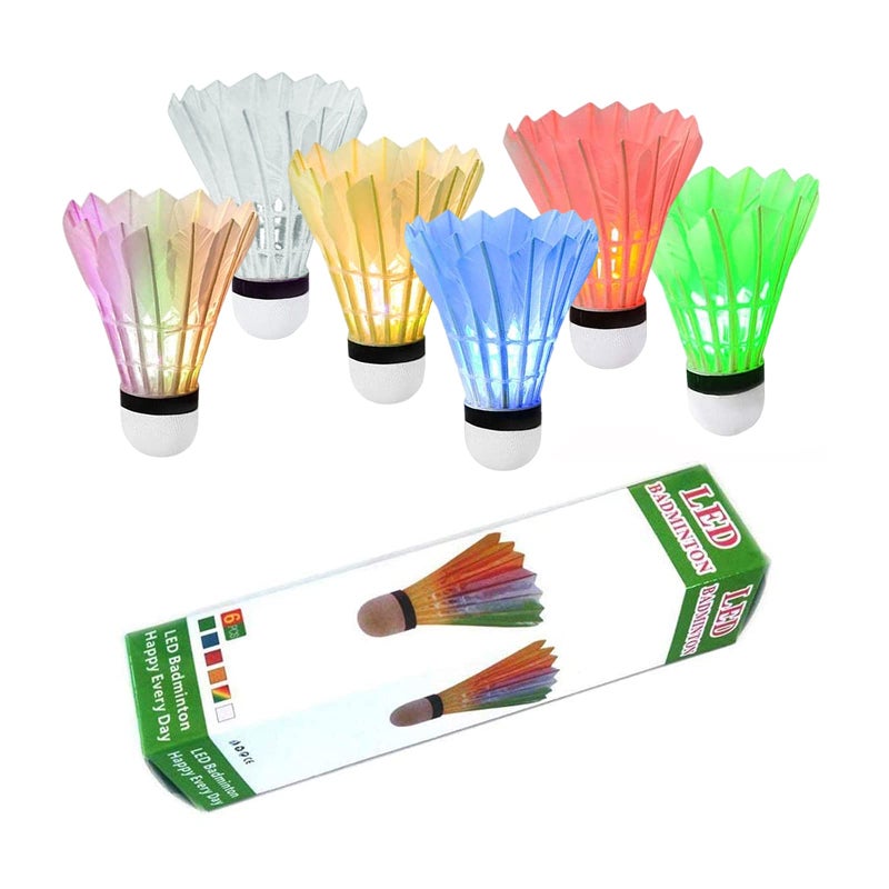 ZHENAN LED Badminton Shuttlecocks,Colourful Lighting Badminton Birdies,Goose Feather Shuttlecock,Glow in The Dark Birdie Balls for Outdoor Indoor Sport Activities (Feather_6pcs) - Image 1