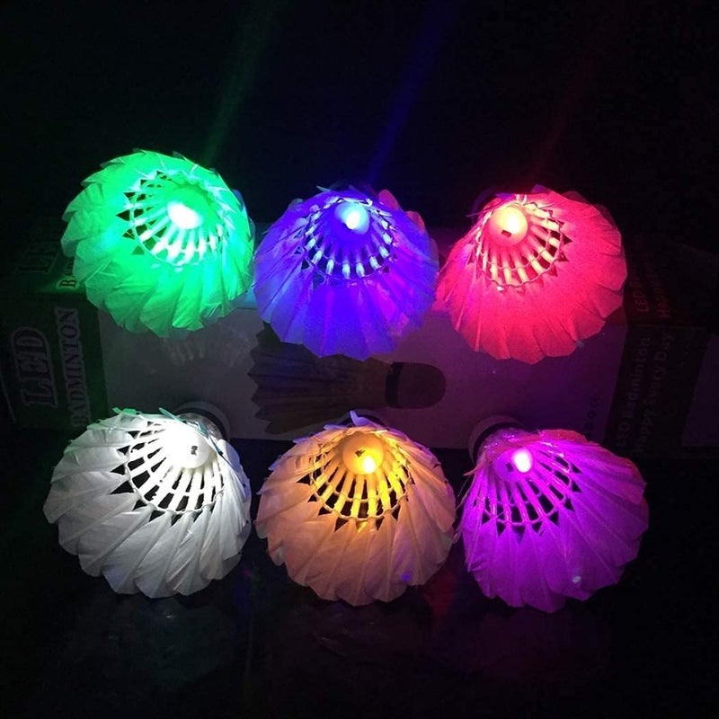 ZHENAN LED Badminton Shuttlecocks,Colourful Lighting Badminton Birdies,Goose Feather Shuttlecock,Glow in The Dark Birdie Balls for Outdoor Indoor Sport Activities (Feather_6pcs) - Image 4