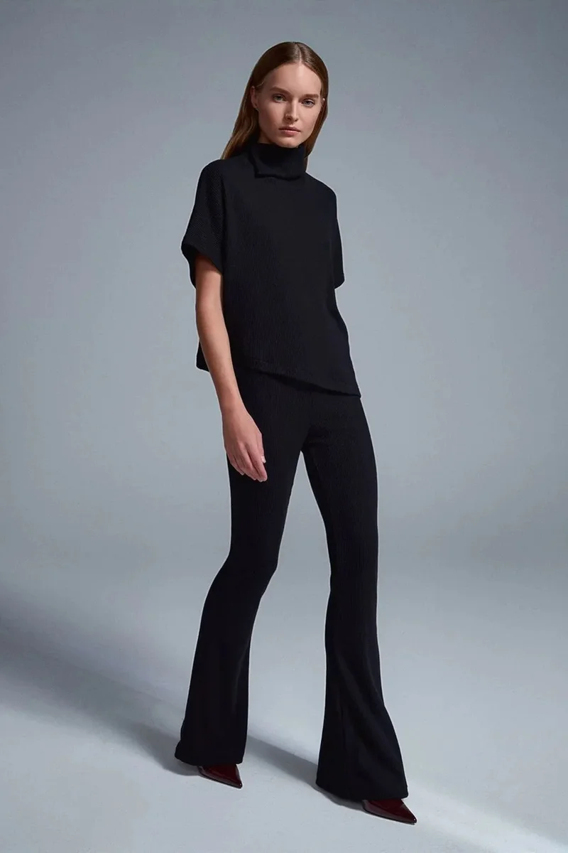 DILVIN High-Waist Flare Knit Pants