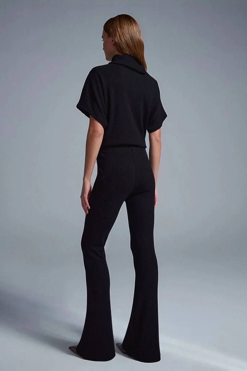 Dilvin Black DILVIN High-Waist Flare Knit Pants for Women | Best Price UAE