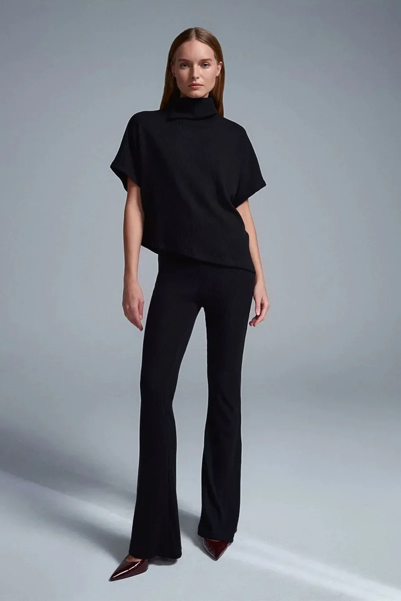Dilvin Black DILVIN High-Waist Flare Knit Pants for Women | Best Price UAE