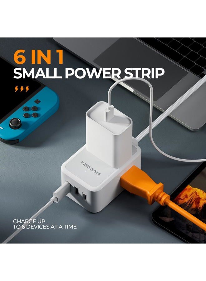TESSAN Flat Electric Extension, 0.9 M Wall Multi-Contact Strip, Flat Plug Multiple Connector with 3 AC Outlets and 3 USB (1 USB C), Home, Office, Cruise, Bedroom, Travel Essentials, Grey - Image 2