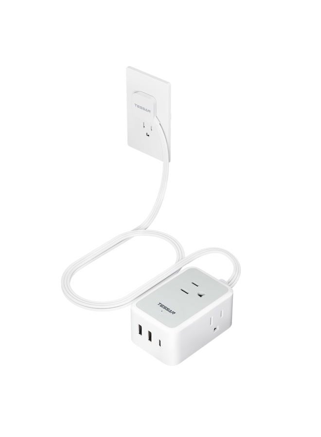 TESSAN Flat Electric Extension, 0.9 M Wall Multi-Contact Strip, Flat Plug Multiple Connector with 3 AC Outlets and 3 USB (1 USB C), Home, Office, Cruise, Bedroom, Travel Essentials, Grey - Image 1
