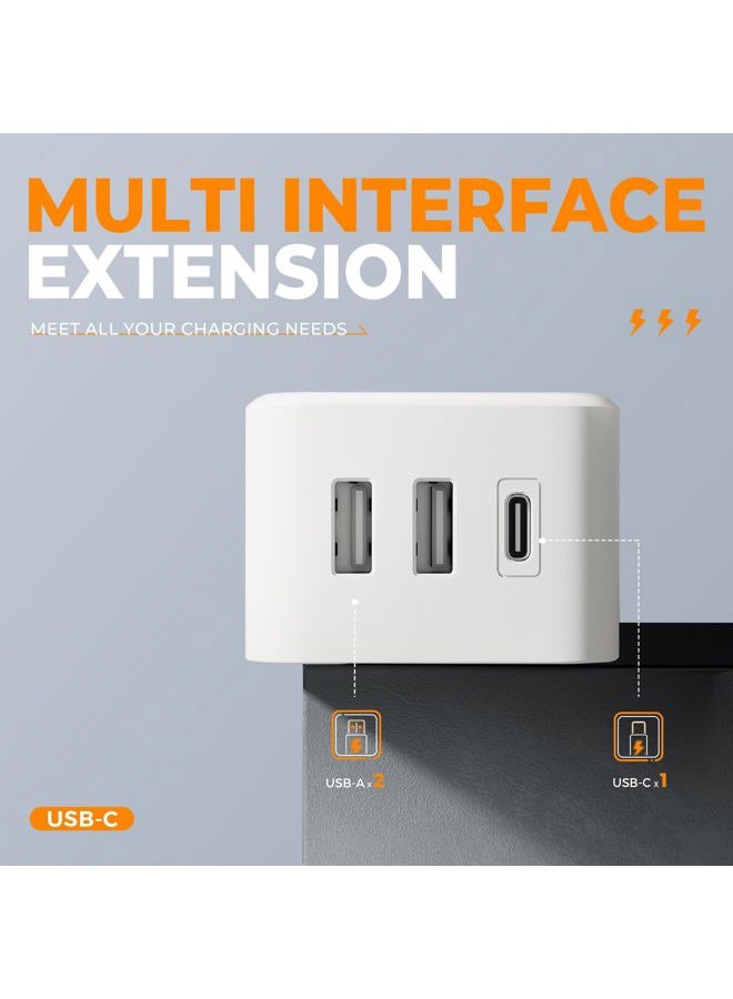 TESSAN Flat Electric Extension, 0.9 M Wall Multi-Contact Strip, Flat Plug Multiple Connector with 3 AC Outlets and 3 USB (1 USB C), Home, Office, Cruise, Bedroom, Travel Essentials, Grey - Image 4
