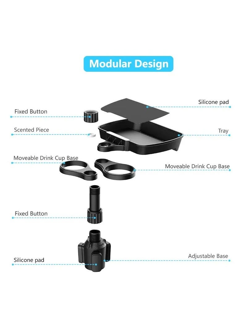 AROAQ Dual Cup Holder Expander - Adjustable 360° Rotating Multifunctional Car Seat Cup Holder and Snack Tray - Image 3