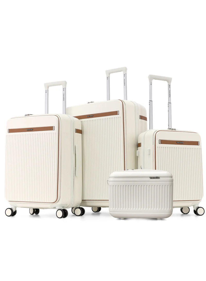 ترافلايت Travelite 4-Piece Hardside Luggage Set 28” Large, 24” Medium, 20” Carry-On + Makeup Bag, Polycarbonate (PC)
