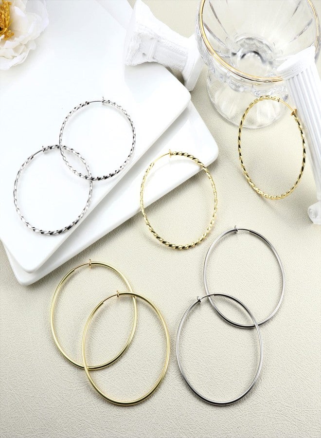 Sanfenly Clip On Hoop Earrings for Women Silver Gold Spring Unpierced Twisted Hoop Earrings for Non-Pierced Ears, Metal, Cubic Zirconia - Image 2