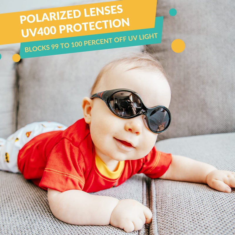 DUCO Bendable Oval Baby Sunglasses with Adjustable Strap UV400 Polarized for Newborns Infants Age 0-2 Girl Boy â€‹K012 - Image 2