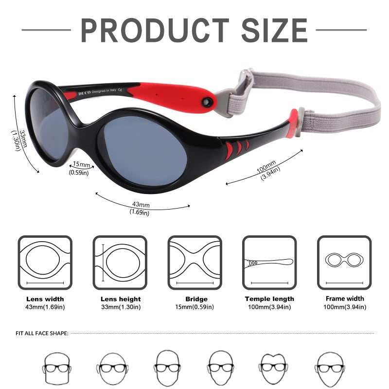 DUCO Bendable Oval Baby Sunglasses with Adjustable Strap UV400 Polarized for Newborns Infants Age 0-2 Girl Boy â€‹K012 - Image 4