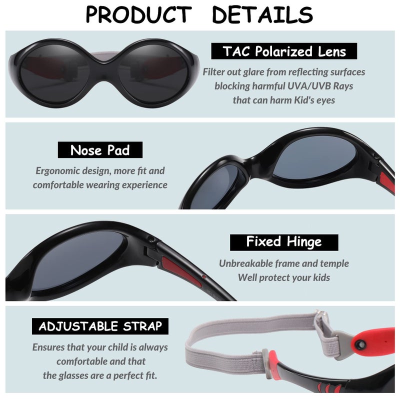 DUCO Bendable Oval Baby Sunglasses with Adjustable Strap UV400 Polarized for Newborns Infants Age 0-2 Girl Boy â€‹K012 - Image 5