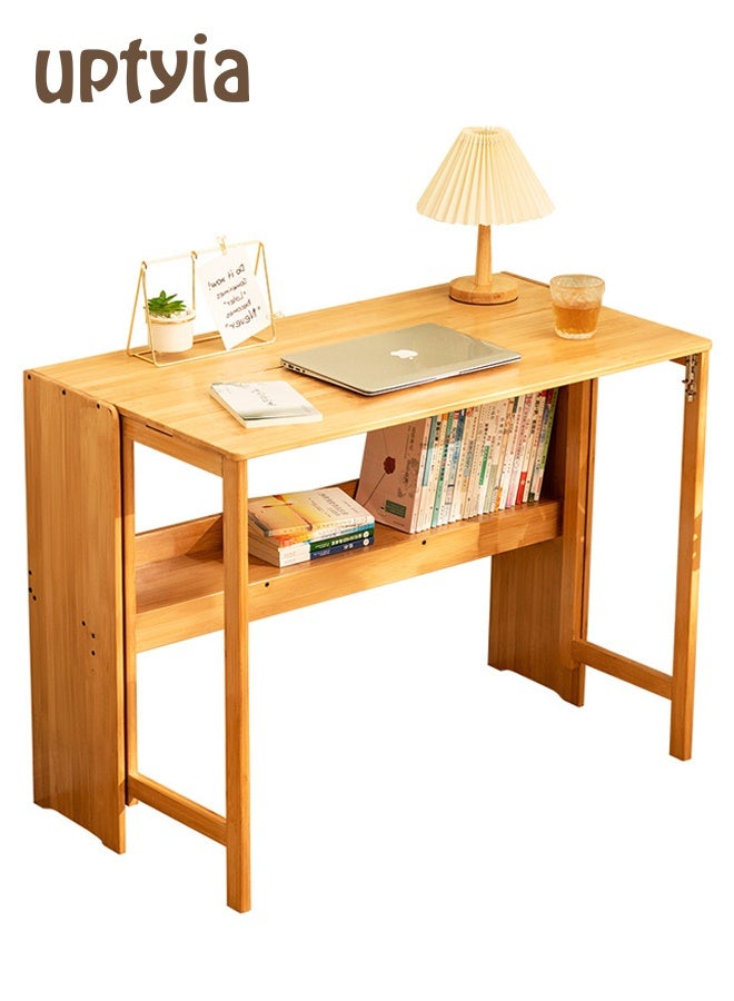 أوبتيا مكتب قابل للطي مع رف تخزين ، مكتب كتابة من الخشب الصلب ، طاولة كتابة للدراسة مع رف كتب للمكتب المنزلي وغرفة النوم وغرفة المعيشة والمساحات الصغيرة ، 103 * 54 * 76 سم - Image 1