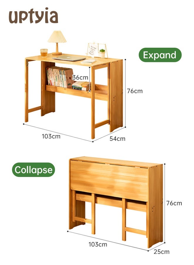 أوبتيا مكتب قابل للطي مع رف تخزين ، مكتب كتابة من الخشب الصلب ، طاولة كتابة للدراسة مع رف كتب للمكتب المنزلي وغرفة النوم وغرفة المعيشة والمساحات الصغيرة ، 103 * 54 * 76 سم - Image 2
