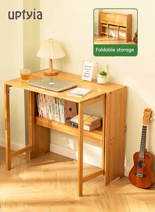 أوبتيا مكتب قابل للطي مع رف تخزين ، مكتب كتابة من الخشب الصلب ، طاولة كتابة للدراسة مع رف كتب للمكتب المنزلي وغرفة النوم وغرفة المعيشة والمساحات الصغيرة ، 103 * 54 * 76 سم - Image 5