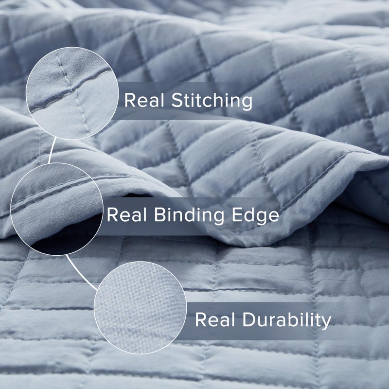 Comfort Spaces Kienna Quilt Set- Double Sided Stitching Design Summer Blanket, Lightweight, Soft, All Season Bedding Layer, Matching Sham, Blue, Coverlet Twin/Twin XL(66"x90") 2 Piece - Image 4