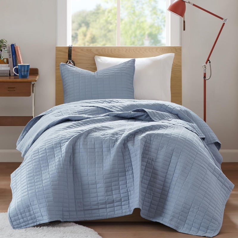 Comfort Spaces Kienna Quilt Set- Double Sided Stitching Design Summer Blanket, Lightweight, Soft, All Season Bedding Layer, Matching Sham, Blue, Coverlet Twin/Twin XL(66"x90") 2 Piece - Image 2