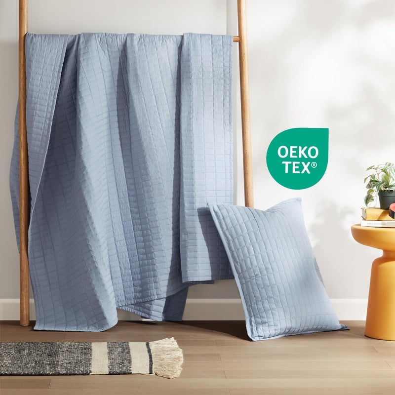 Comfort Spaces Kienna Quilt Set- Double Sided Stitching Design Summer Blanket, Lightweight, Soft, All Season Bedding Layer, Matching Sham, Blue, Coverlet Twin/Twin XL(66"x90") 2 Piece - Image 5