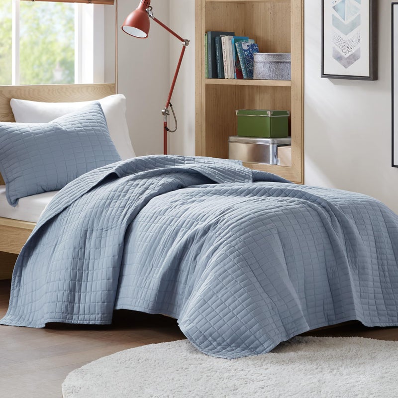 Comfort Spaces Kienna Quilt Set- Double Sided Stitching Design Summer Blanket, Lightweight, Soft, All Season Bedding Layer, Matching Sham, Blue, Coverlet Twin/Twin XL(66"x90") 2 Piece - Image 1