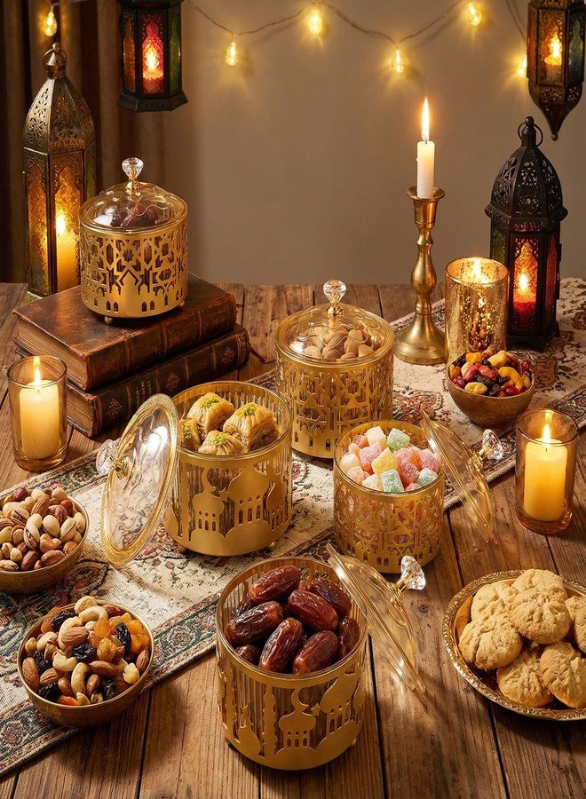 Eforcase 6PCS Ramadan Tray with Lid Eid Mubarak Dinner Plate Ramadan Serving Tray Muslim Islamic Dessert Trays Tableware Dessert Metal Platters Candy Storage Container Pastry Small Display Holder - Image 5