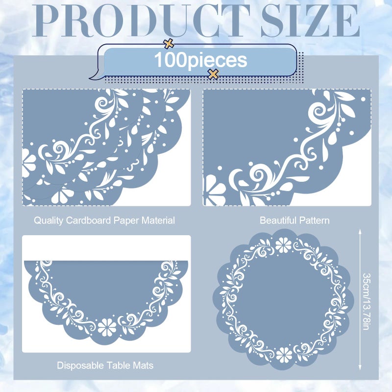 ElasignShopo 100 Pcs Blue Talavera Mexican Paper Placemats 13.5 Inch Cielito Lindo Party Decoration Disposable Scalloped Platos De Barro Mexicanos Paper Table Mat for Fiesta Wedding Baby Shower Party Decor - Image 2