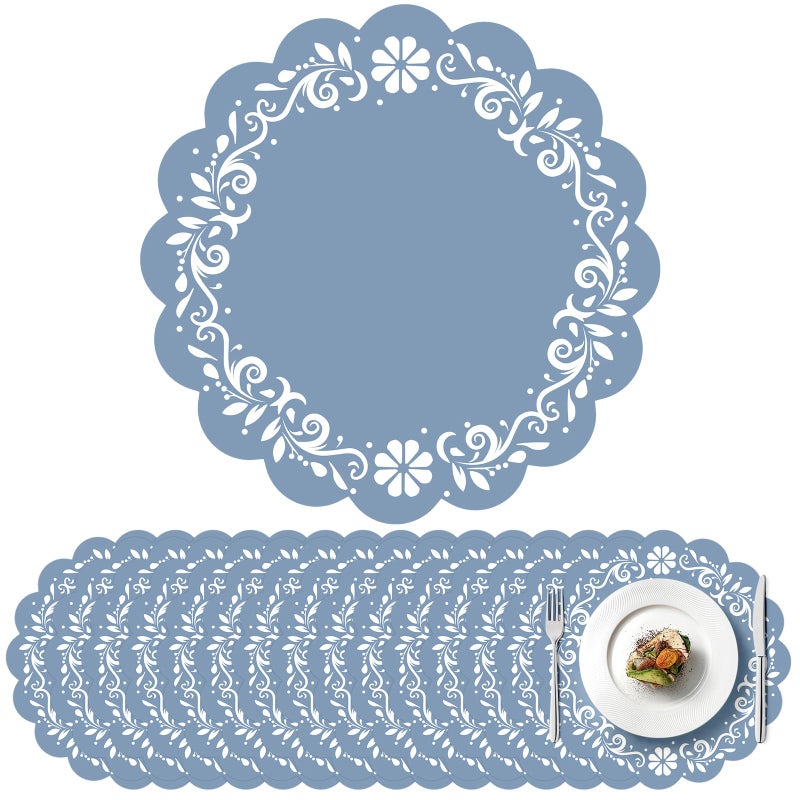 ElasignShopo 100 Pcs Blue Talavera Mexican Paper Placemats 13.5 Inch Cielito Lindo Party Decoration Disposable Scalloped Platos De Barro Mexicanos Paper Table Mat for Fiesta Wedding Baby Shower Party Decor - Image 1