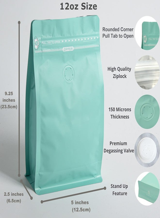 felipack 50 Pieces 0.75 LB Blue Green Coffee Bags with Aluminum Foil Liner Pack of 50, High Barrier Coffee Pouches with Degassing Valve, Ziplock Food Storage Bags with Pull Tape, 12oz/0.75lb/340gram - Image 2