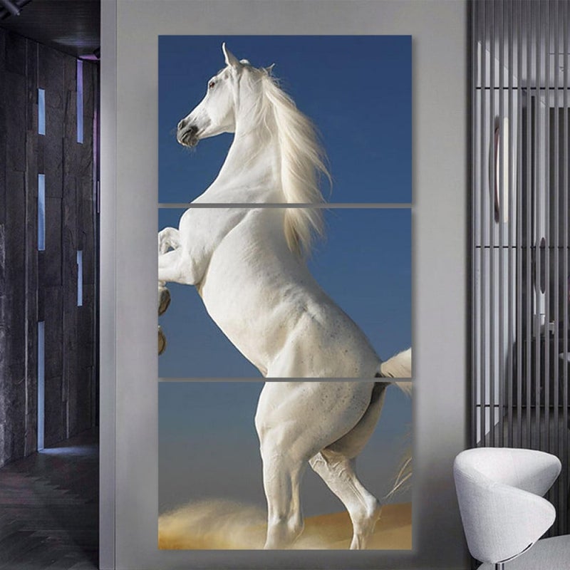 Marktna Three canvas paintings with a horse design and a hollow frame, measuring (90×40), three pieces - Image 1