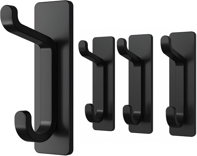 pickpiff Wall Hooks for Coat and Towel: 13LB Strong Adhesive Door Hanger Stick on, Matte Black 4 Pack - Image 1