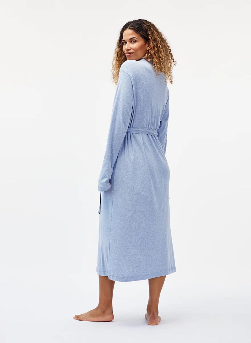 Cotton Plain Bathrobe  Blue  - Image 2