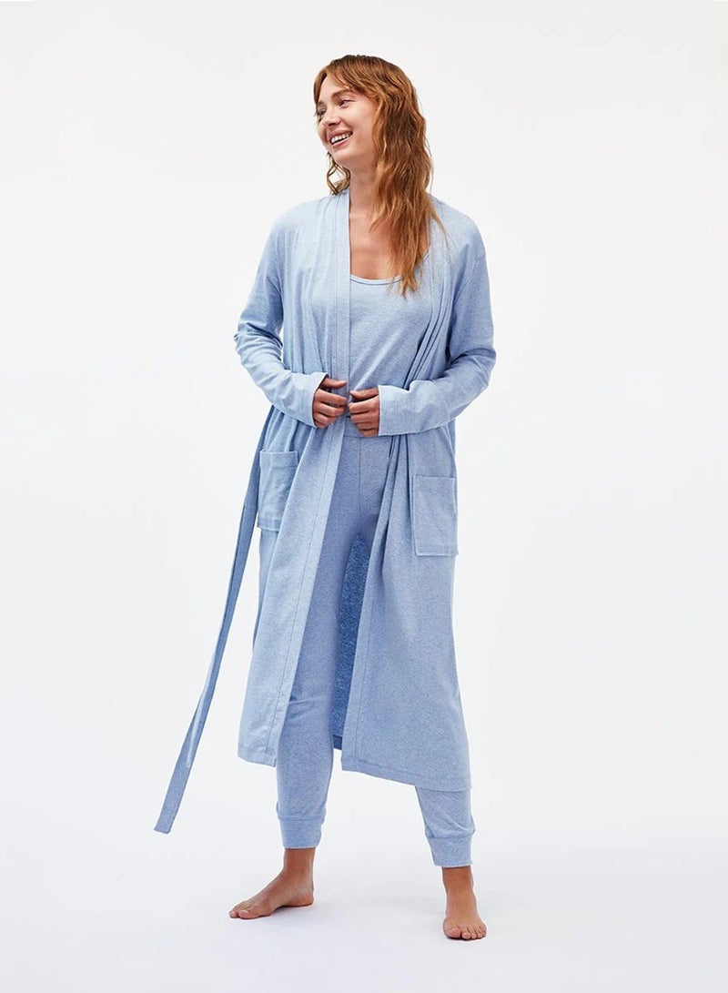 Cotton Plain Bathrobe  Blue  - Image 3