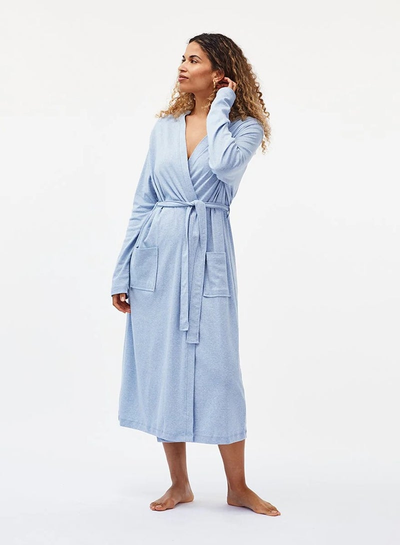 Cotton Plain Bathrobe  Blue  - Image 5