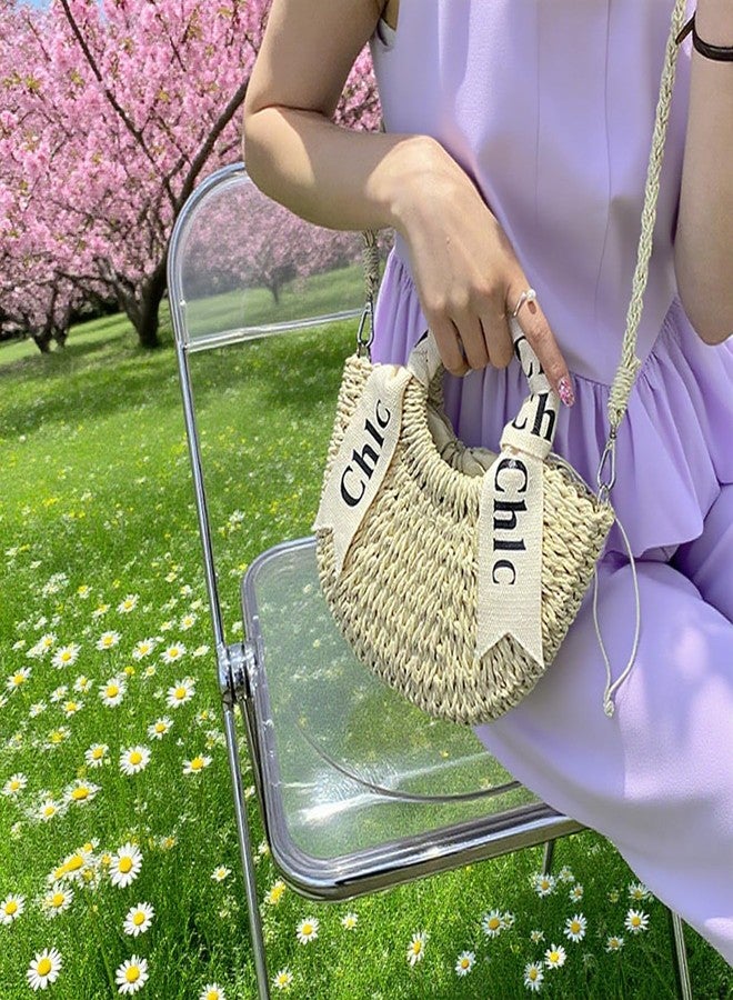 Eiyye Women's Shoulder Handbag Straw Beach Bag Woven Tote Purse Summer Beach Bag, Off White, Off-white, Small - Image 2
