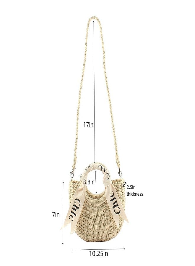 Eiyye Women's Shoulder Handbag Straw Beach Bag Woven Tote Purse Summer Beach Bag, Off White, Off-white, Small - Image 3