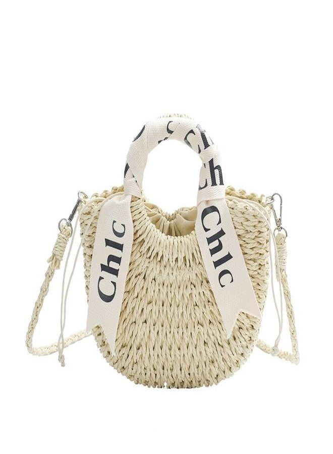 Eiyye Women's Shoulder Handbag Straw Beach Bag Woven Tote Purse Summer Beach Bag, Off White, Off-white, Small - Image 1