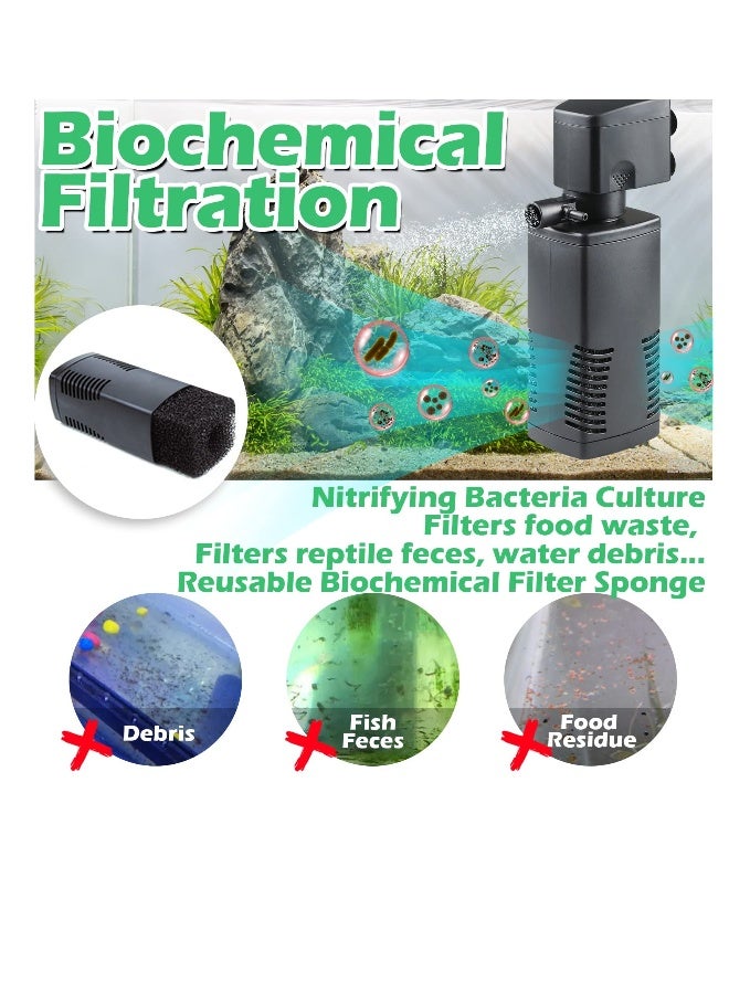 Fish Tank Filter, Aquarium Internal Filter for 15-40 Gallon Tank, Crystal Clear Aquarium Filters, Submersible Pump Filter System Turtle Tank Accessories for Fish Tank Water Clean - Image 3