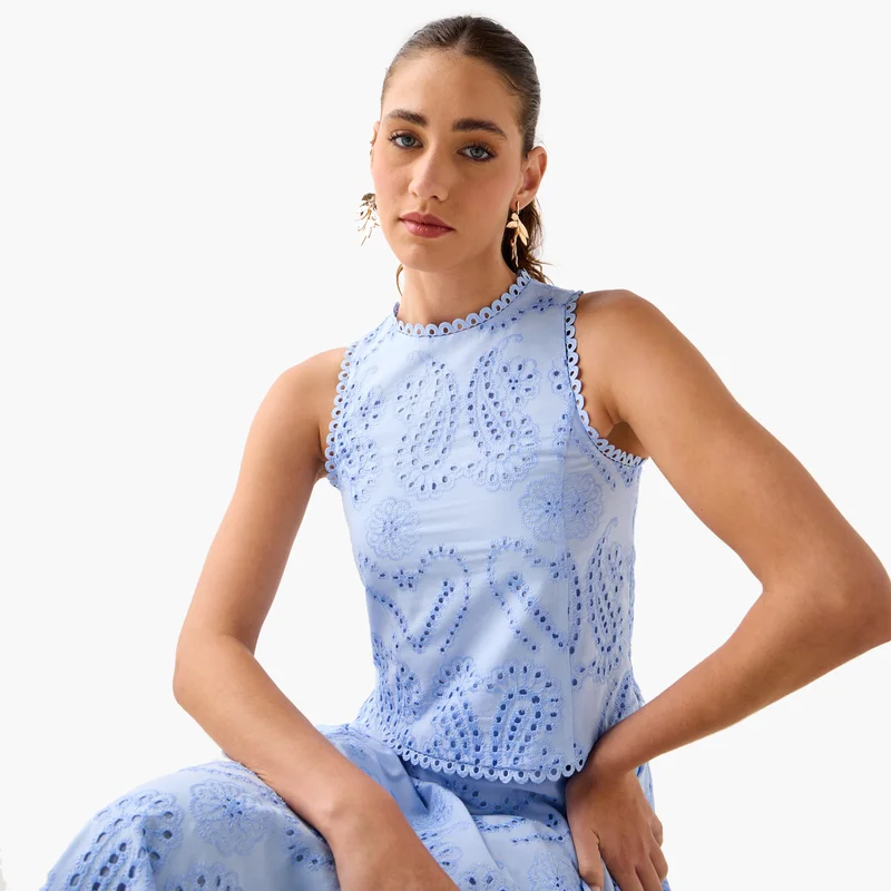 2Xtremz 2Xtremz Schiffli Embroidered Sleeveless Top
