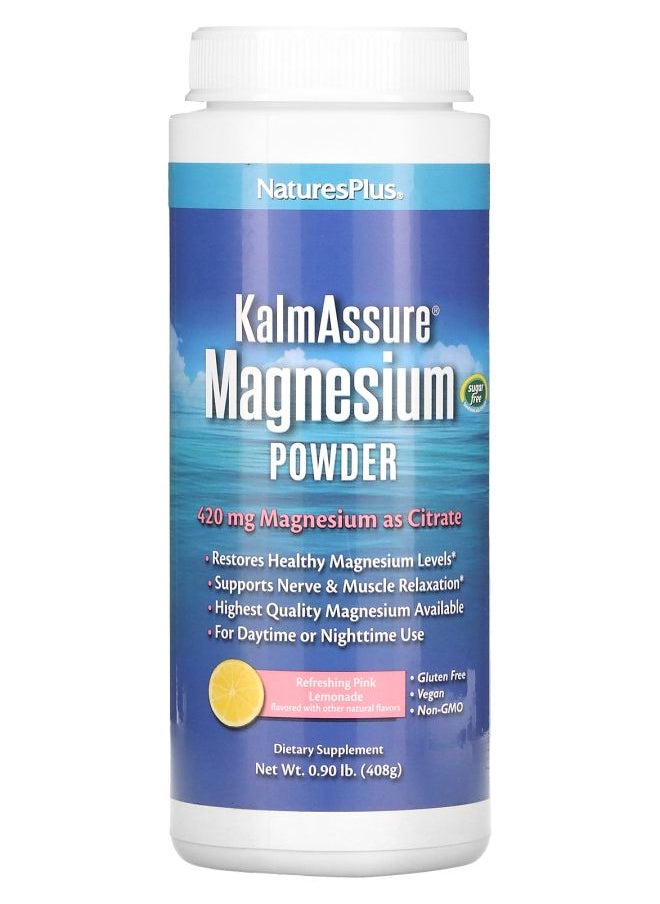 NaturesPlus Kalmassure Magnesium Powder Refreshing Pink Lemonade 420 mg 0.9 lb (408 g) 