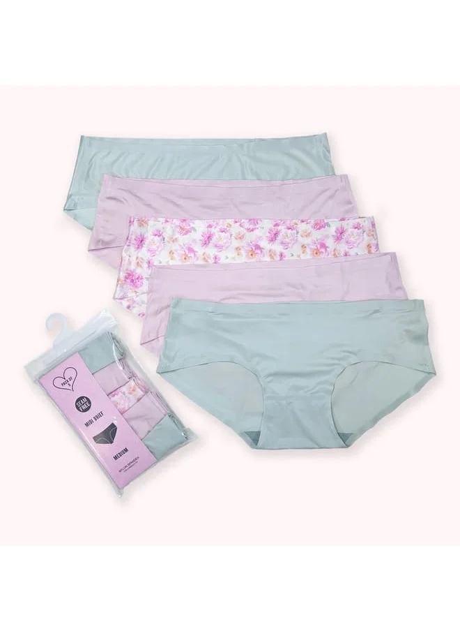 Aadaraya Aadaraya Assorted Bikini Briefs with Elasticated Waistband - Set of 5