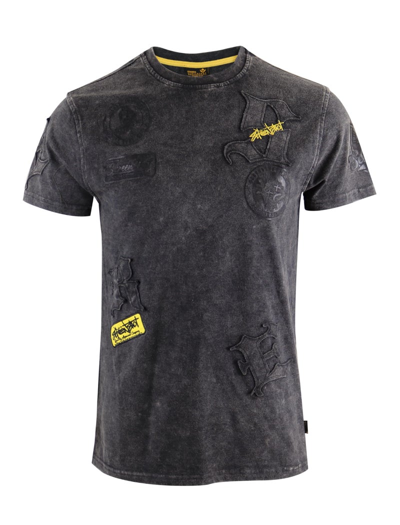 SCREENSHOTS11456 Mens Upgraded Premium Streetwear Acid Washed Tee Urban Vintage Embroidery Patch Print Technique TShirtWashedBlackMedium