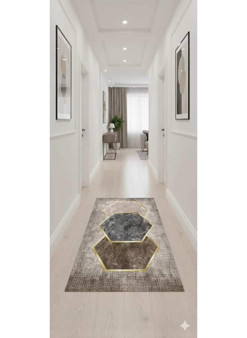 مشاية ممرات مودرن بتصميم ثلاثي الأبعاد (3D) - مقاس 90×280 سم - ظهر مانع للانزلاق - قابلة للغسل. - Image 1