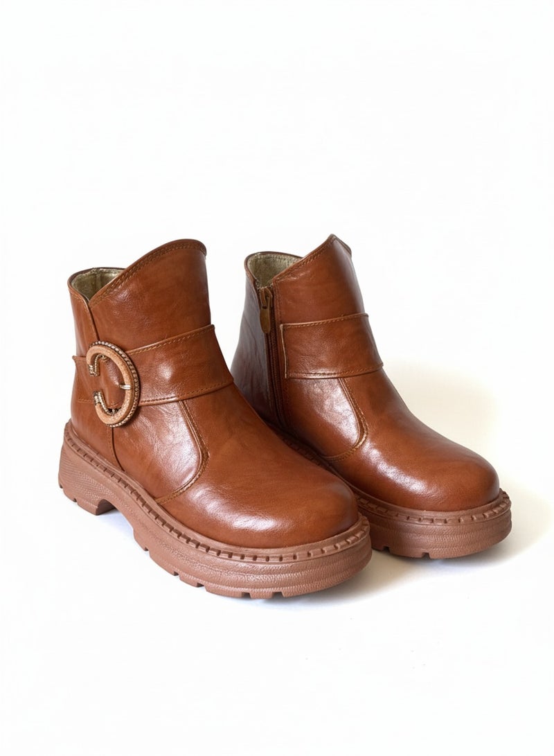 لايف ستيلاش  بوت للكاحل جلد للنساء G-55 - هافان - Image 2