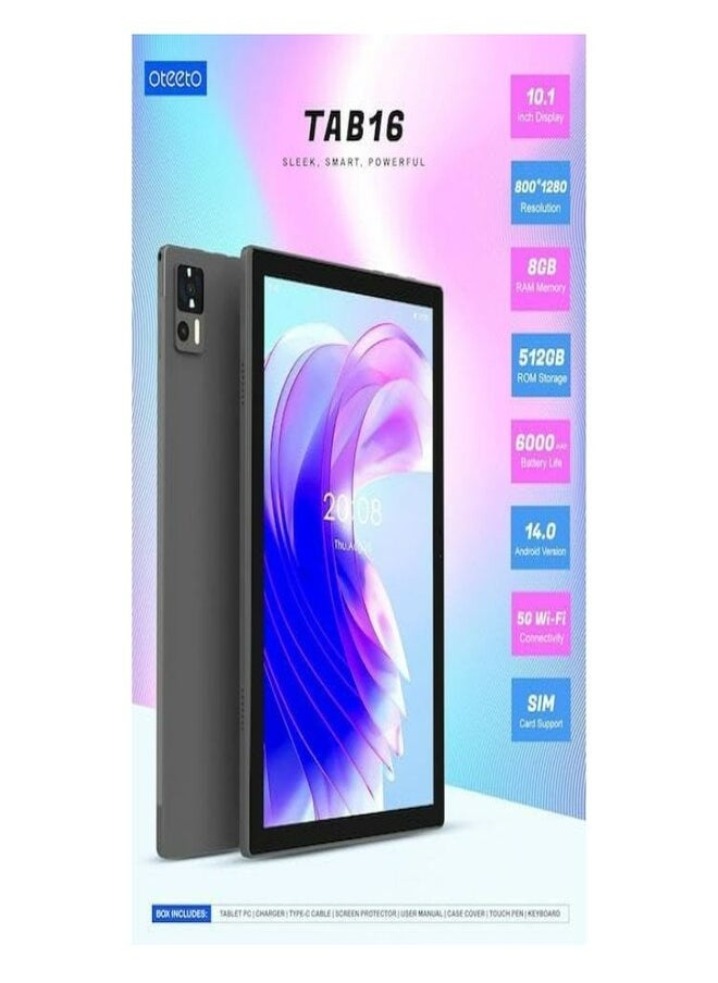 Oteeto - Oteeto TAB 16 tablet 10.1 Inch IPS LCD display Octa Core 2.0GHz Android 14 and 4G Connectivity,8GB+512GB memory with keyboard and touch pen - Image 1