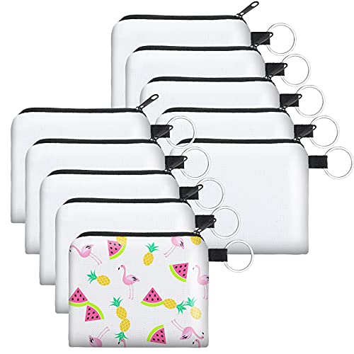 Frienda 10 Pieces Sublimation Coin Purse DIY Blank Makeup Bags Bulk Cosmetic Pouch Small Cute Coin Purse Heat Transfer Canvas Bag with Zipper for Ladies Kids(4.33 x 5.91 Inches) - Image 1