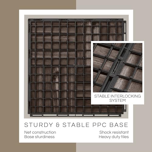 THYOI Deck Tiles, Patio Flooring - Outdoor Waterproof Acacia Wood Tiles for All Weather Use - Balcony, Backyard, Indoor & Outdoor (Espresso Crossed Pattern, 10 Pcs - 10 Square Ft) - Image 3