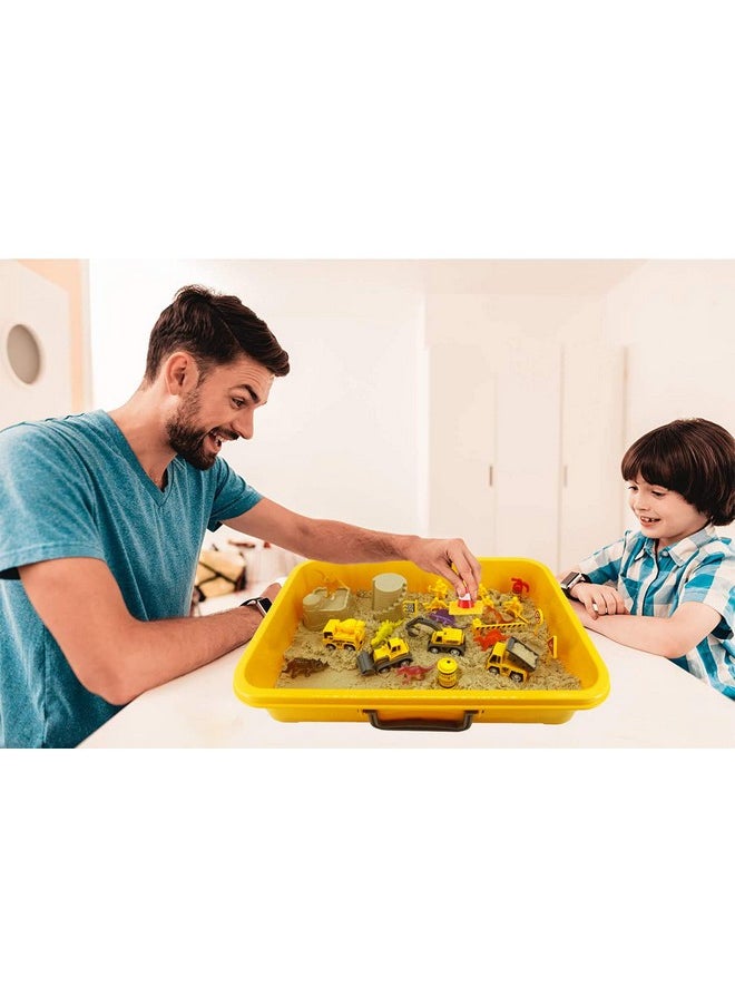 INvench - Construction Dinosaur Play Sand Set 38 Pieces Sensory Bin Sand Kit Include 2 Lbs Magic Sand Construction Vehicle Dinsoaur Figures Dinosaur & Castle Molds For 3 4 5 Year Old Toddlers Kids - Image 1