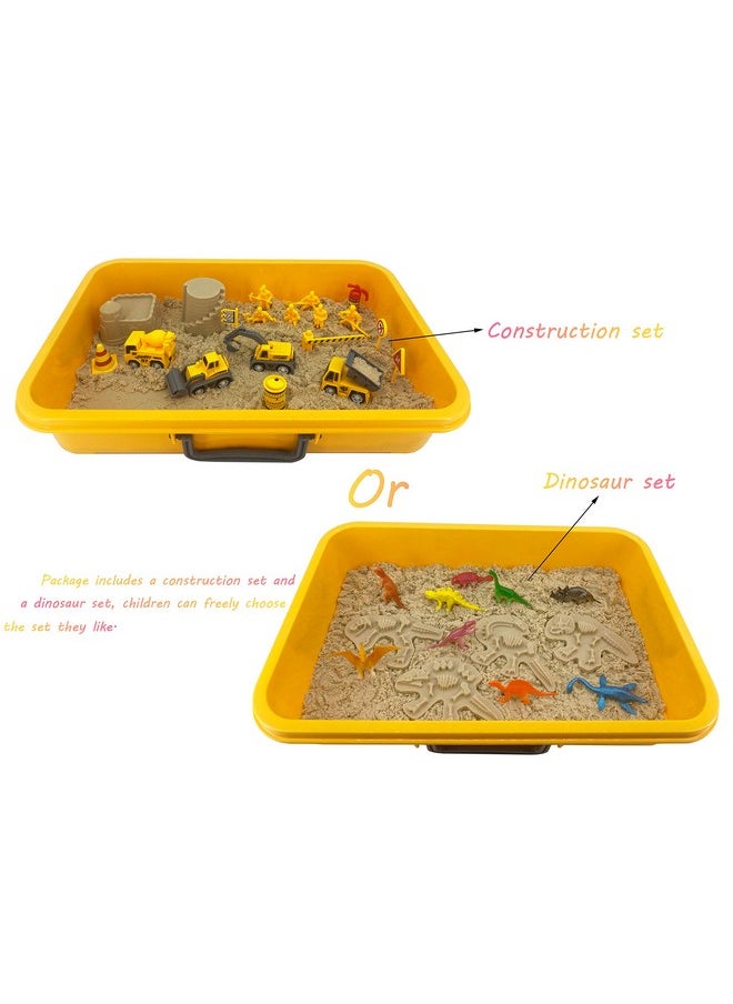 INvench - Construction Dinosaur Play Sand Set 38 Pieces Sensory Bin Sand Kit Include 2 Lbs Magic Sand Construction Vehicle Dinsoaur Figures Dinosaur & Castle Molds For 3 4 5 Year Old Toddlers Kids - Image 1