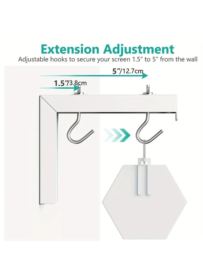 White Universal Projector Screen Ceiling Wall Mount Bracket 6 Inch Adjustable Extension Hook Kit Holds 66 Lbs - Image 4