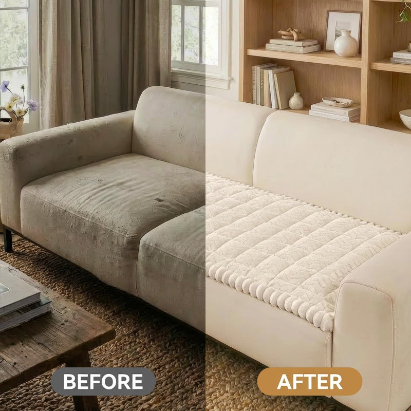 Smiry Non Slip Couch Covers for Dogs, Fuzzy Pet Couch Covers for 3 Cushion Sofa Pet Friendly, Soft Sofa Slipcovers Cushion Furniture Protector Washable (Beige, 27.6" x 88") - Image 5