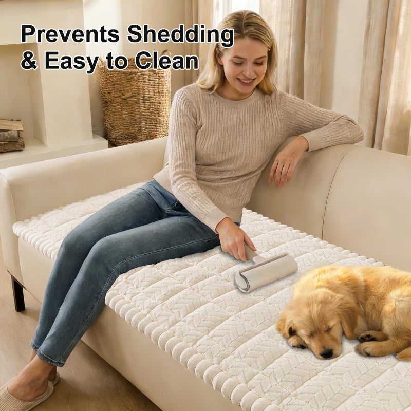 Smiry Non Slip Couch Covers for Dogs, Fuzzy Pet Couch Covers for 3 Cushion Sofa Pet Friendly, Soft Sofa Slipcovers Cushion Furniture Protector Washable (Beige, 27.6" x 88") - Image 3