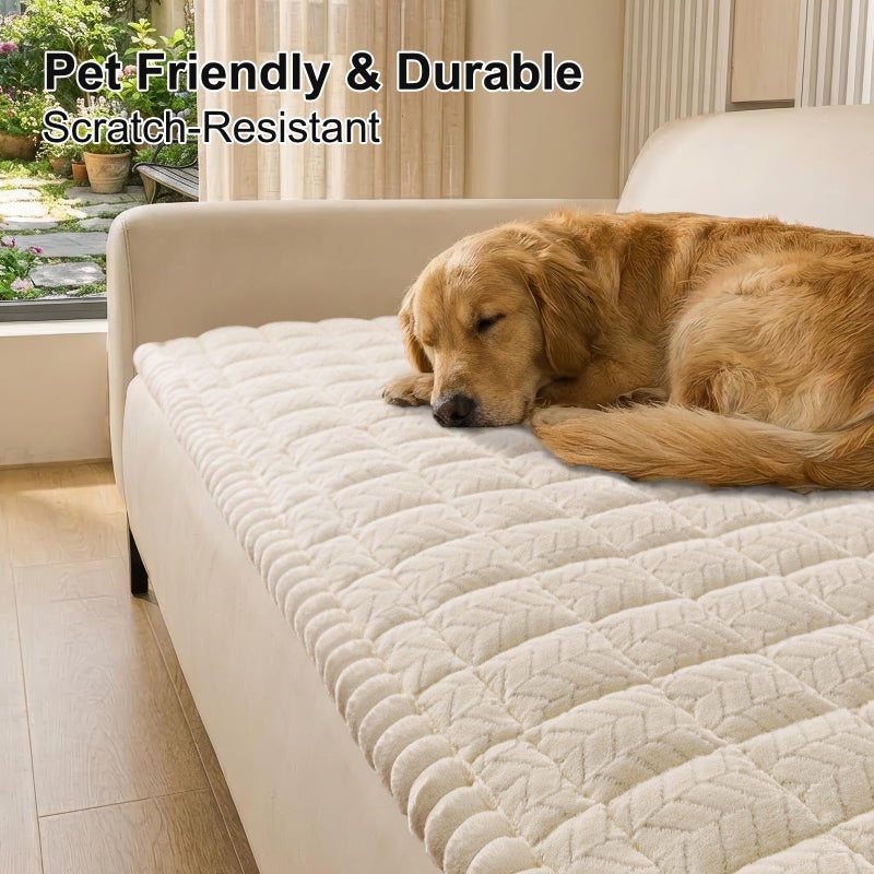 Smiry Non Slip Couch Covers for Dogs, Fuzzy Pet Couch Covers for 3 Cushion Sofa Pet Friendly, Soft Sofa Slipcovers Cushion Furniture Protector Washable (Beige, 27.6" x 88") - Image 2